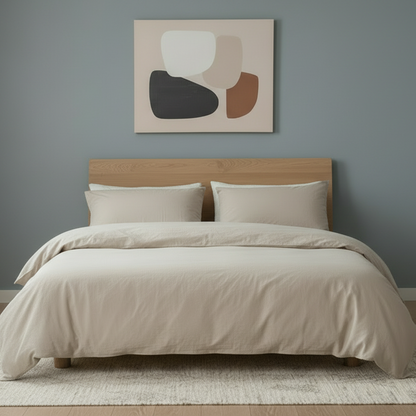 Premium queen size 6 pieces duvet cover set, plain beige color. - BusDeals
