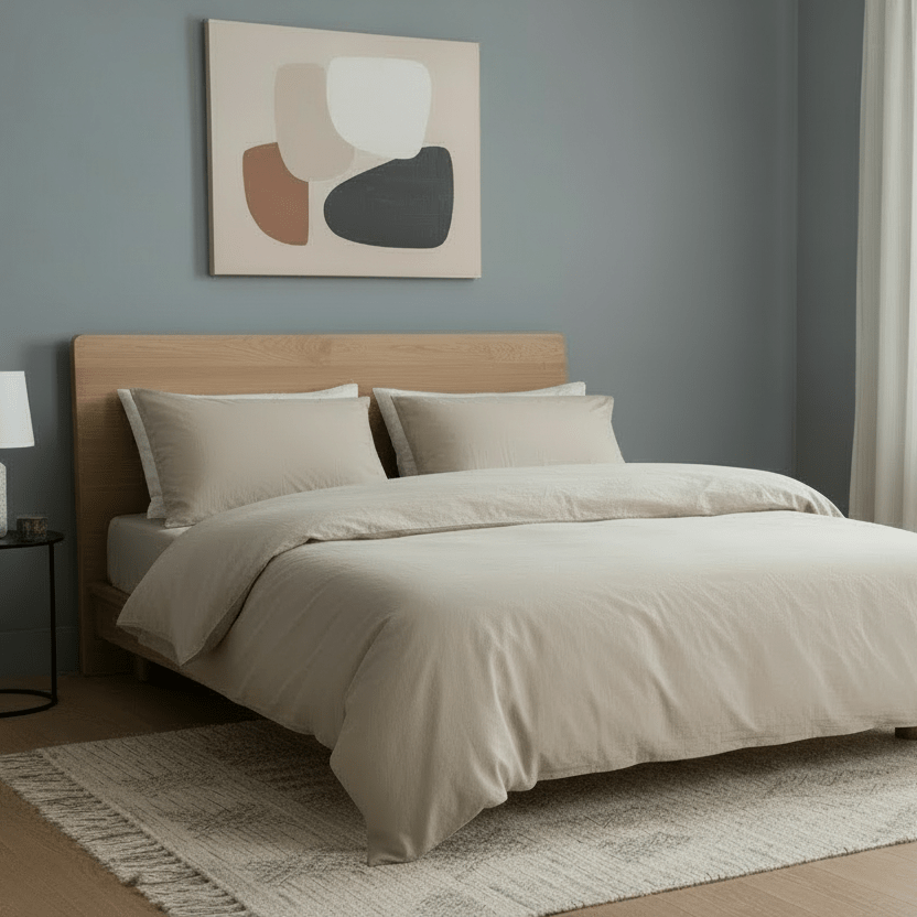 Premium queen size 6 pieces duvet cover set, plain beige color. - BusDeals