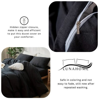 Premium Queen/Double size 6 pieces Bedding Set without filler, Plain Black Color - BusDeals