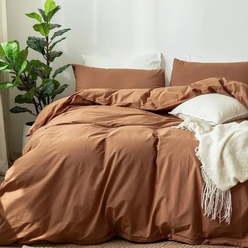 Premium Queen/Double size 6 pieces Bedding Set without filler, Plain Golden Brown Color - BusDeals