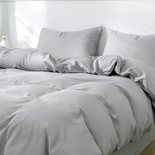 Premium Queen/Double size 6 pieces Bedding Set without filler, Plain Light Gray Color - BusDeals