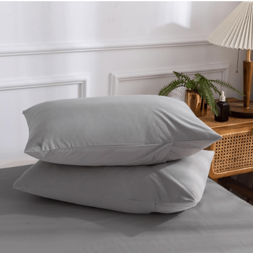 Premium Queen/Double size 6 pieces Bedding Set without filler, Plain Light Gray Color - BusDeals