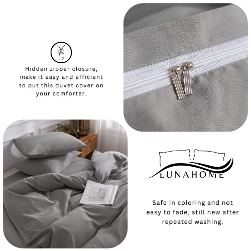 Premium Queen/Double size 6 pieces Bedding Set without filler, Plain Light Gray Color - BusDeals