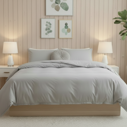 Premium Queen/Double size 6 pieces Bedding Set without filler, Plain Light Gray Color - BusDeals
