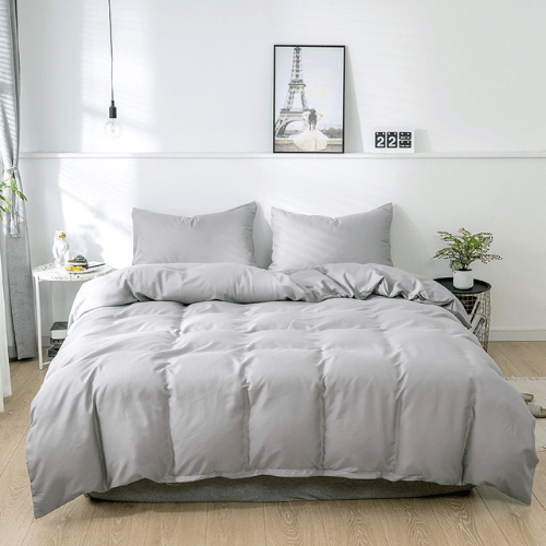Premium Queen/Double size 6 pieces Bedding Set without filler, Plain Light Gray Color - BusDeals