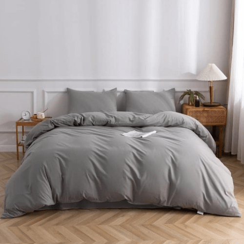 Premium Queen/Double size 6 pieces Bedding Set without filler, Plain Light Gray Color - BusDeals