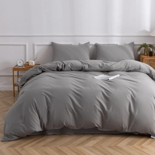 Premium Queen/Double size 6 pieces Bedding Set without filler, Plain Light Gray Color - BusDeals