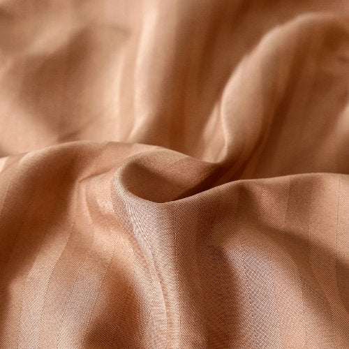 Premium Single size 4 - piece bed linen, satin striped, brown tan color. - BusDeals