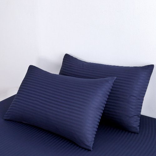 Premium Single size 4 - piece bed linen, satin striped, dark blue color. - BusDeals