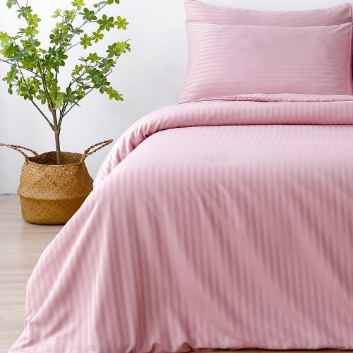 Premium Single size 4 - piece bed linen, satin striped, light old rose color. - BusDeals