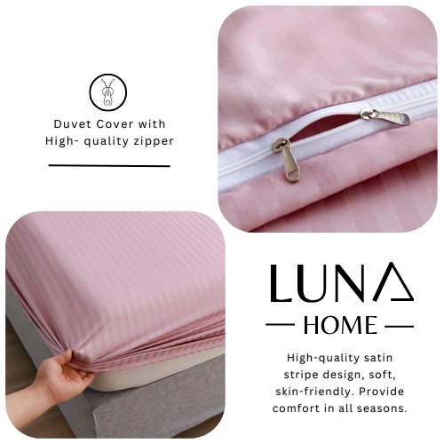 Premium Single size 4 - piece bed linen, satin striped, light old rose color. - BusDeals