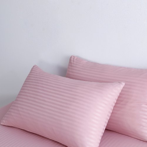 Premium Single size 4 - piece bed linen, satin striped, light old rose color. - BusDeals