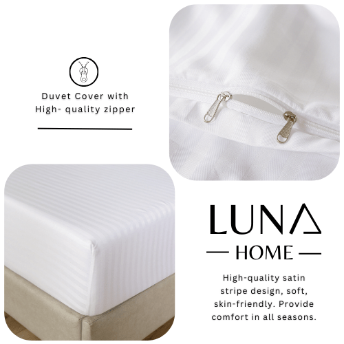 Premium Single size 4 - piece bed linen, satin striped, white color. - BusDeals