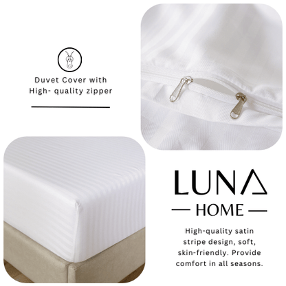 Premium Single size 4 - piece bed linen, satin striped, white color. - BusDeals