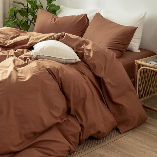 Premium Single size 4 pieces Bedding Set without filler, Plain Golden Brown Color - BusDeals