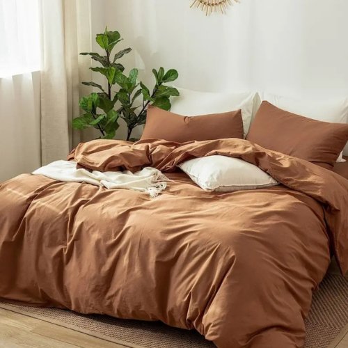 Premium Single size 4 pieces Bedding Set without filler, Plain Golden Brown Color - BusDeals