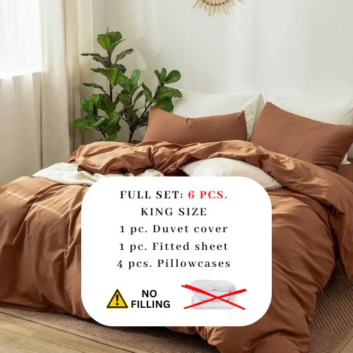 Premium Single size 4 pieces Bedding Set without filler, Plain Golden Brown Color - BusDeals