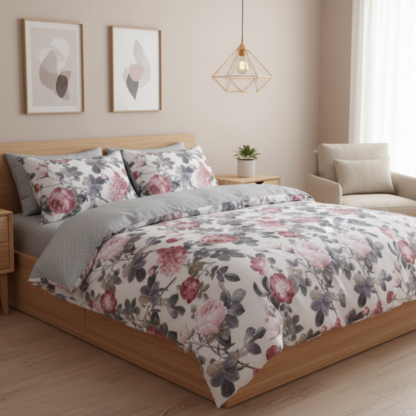 Queen size, 6 - piece beautiful rose design in a lovely shade of green. - BusDeals