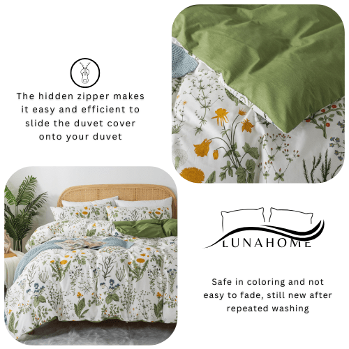 Queen size 6 piece bedding set adorned with green leaves. - BusDeals