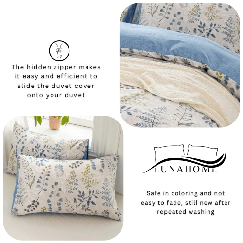 Queen size 6 piece bedding set, featuring a beautiful blue leaf design. - BusDeals