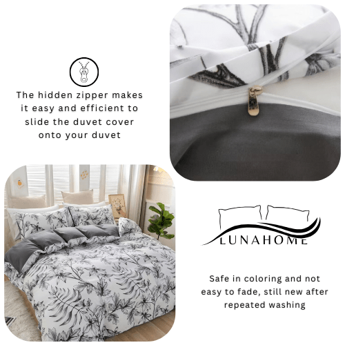 Queen size 6 piece bedding set with gray leaf pattern, very soft quality. - BusDeals