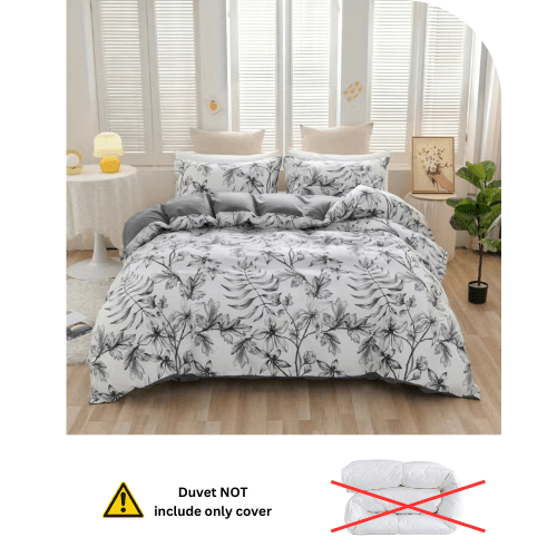 Queen size 6 piece bedding set with gray leaf pattern, very soft quality. - BusDeals