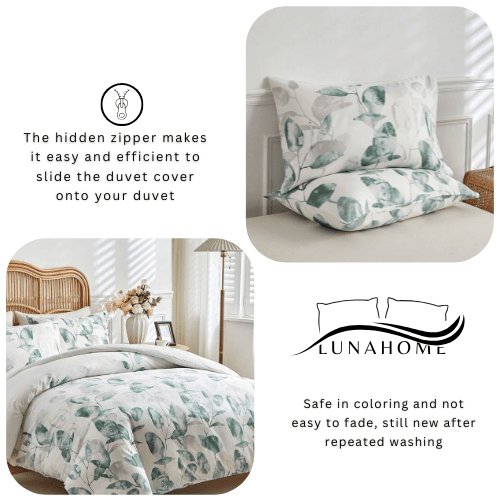 Queen size 6 piece beddsing set, with green and grey leaves. - BusDeals