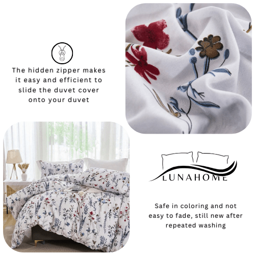Queen size 6 - piece blue bedding set featuring a botanical floral design duvet cover. - BusDeals