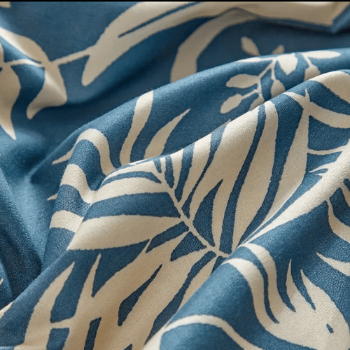 Queen size 6 - piece blue with beige leaf style duvet cover set. - BusDeals