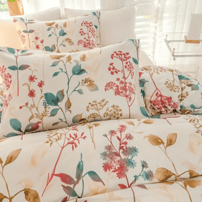 Queen size 6 - piece botanical red floral style duvet cover set. - BusDeals
