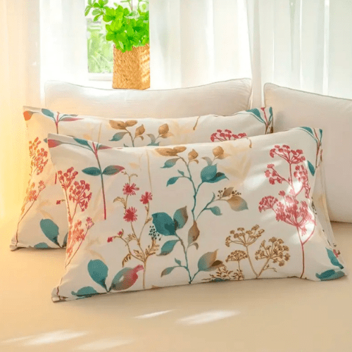 Queen size 6 - piece botanical red floral style duvet cover set. - BusDeals