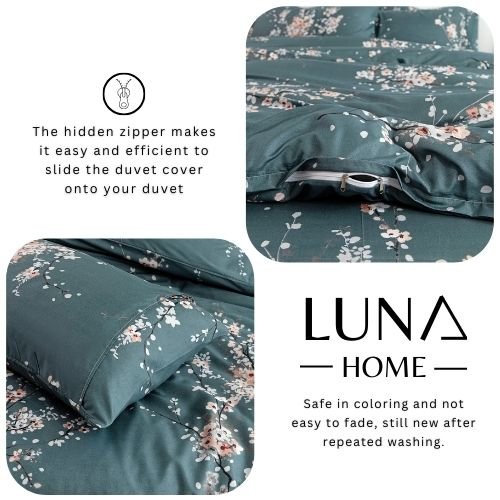 Queen size 6 piece duvet cover set aqua green plum blossom bedding set. - BusDeals
