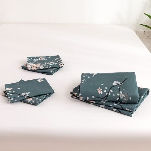 Queen size 6 piece duvet cover set aqua green plum blossom bedding set. - BusDeals