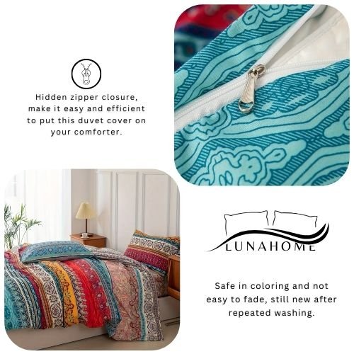 Queen size 6 piece duvet cover set, colourful bohemian bedding. - BusDeals