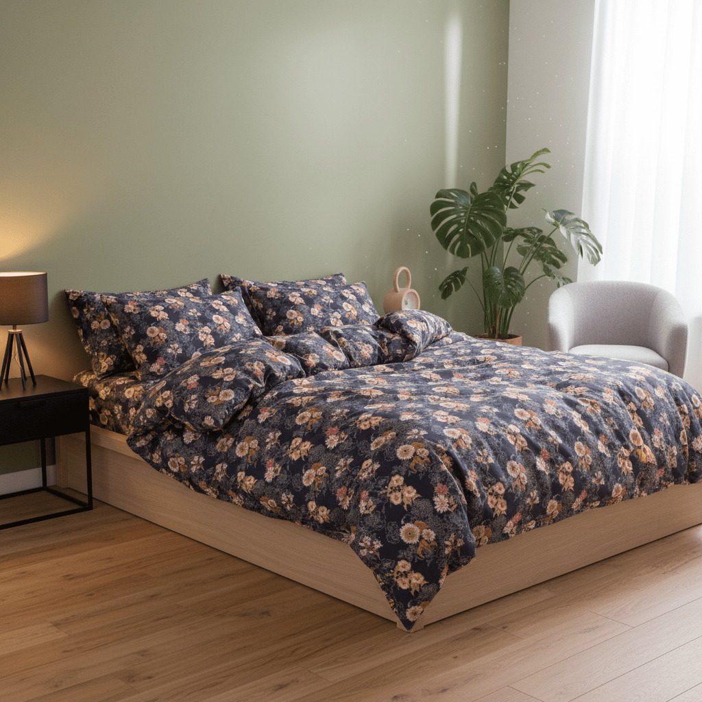 Queen size 6 - piece duvet cover set Flower pattern, brown color. - BusDeals