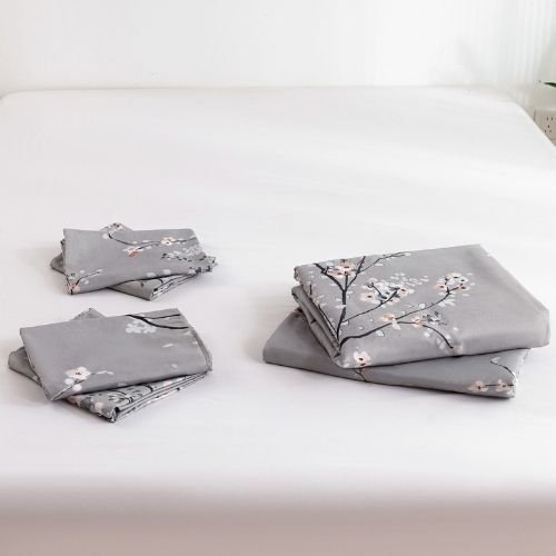 Queen size 6 piece duvet cover set gray plum blossom bedding set. - BusDeals