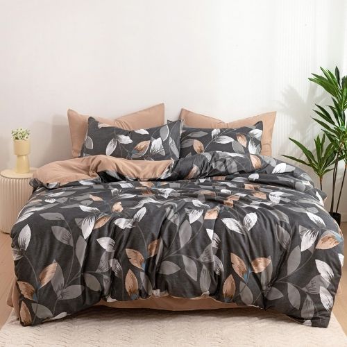 Queen size 6 piece duvet cover set, Leaves design bedding set - BusDeals