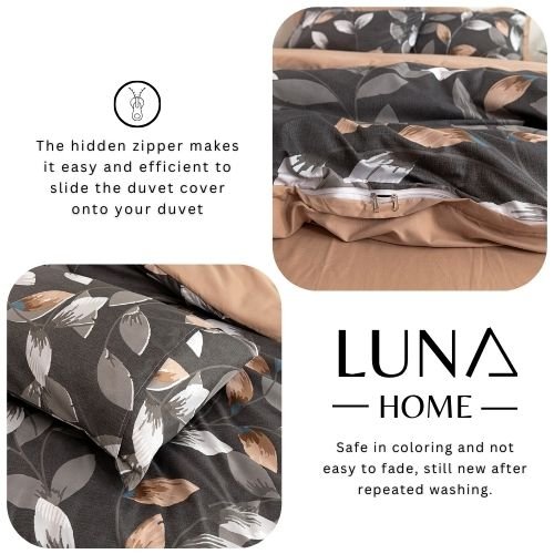 Queen size 6 piece duvet cover set, Leaves design bedding set - BusDeals