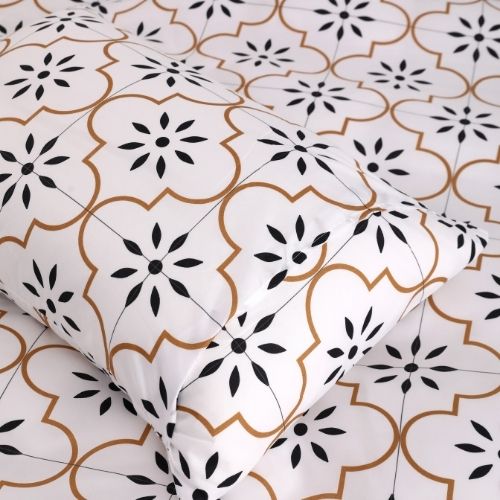Queen size 6 piece duvet cover set modern tile print bedding set white. - BusDeals
