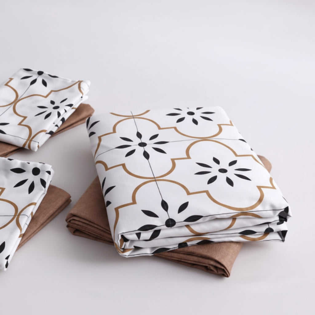 Queen size 6 piece duvet cover set modern tile print bedding set white. - BusDeals