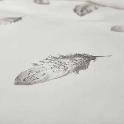 Queen size 6 piece duvet cover set, white bed linen with gray feathers. - BusDeals