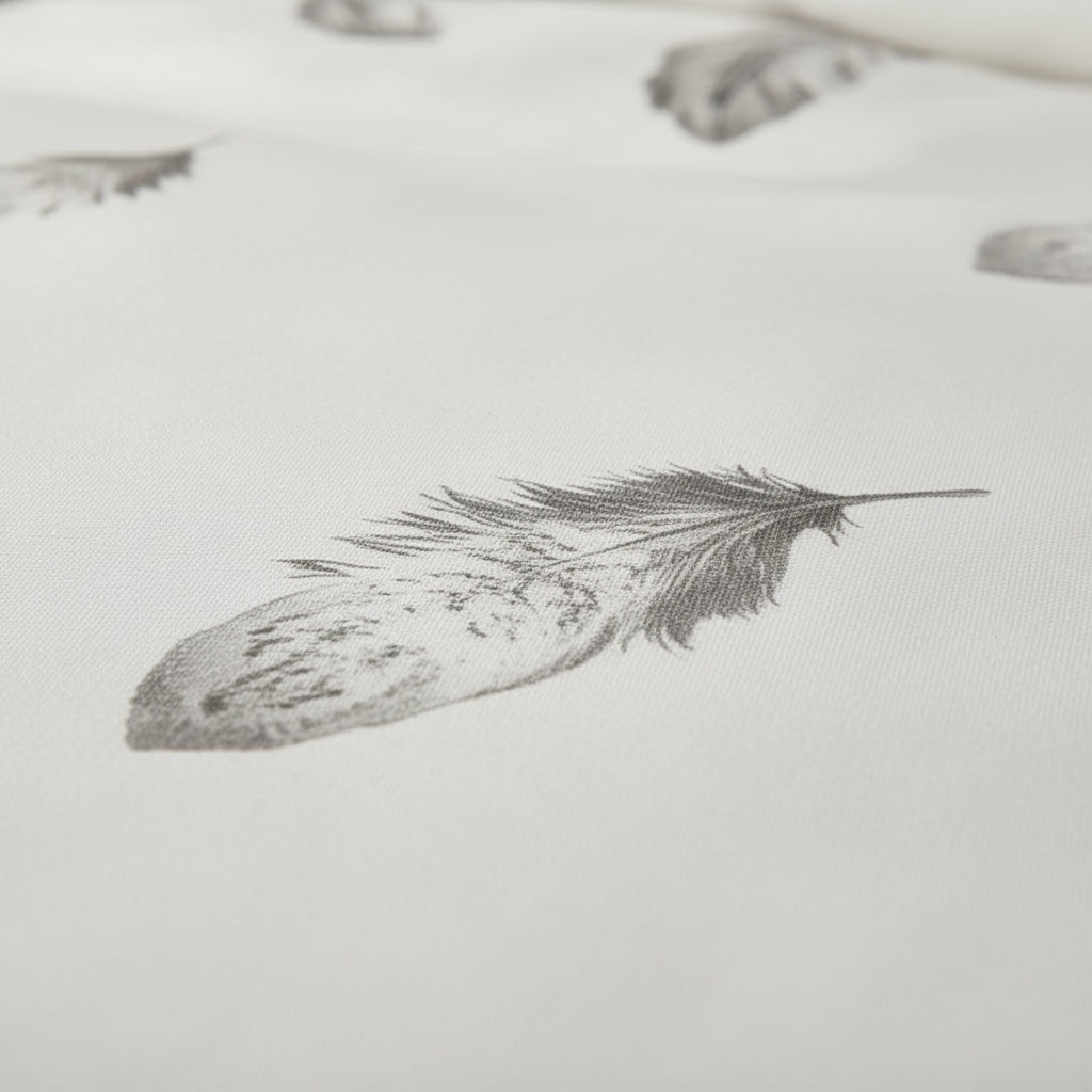 Queen size 6 piece duvet cover set, white bed linen with gray feathers. - BusDeals