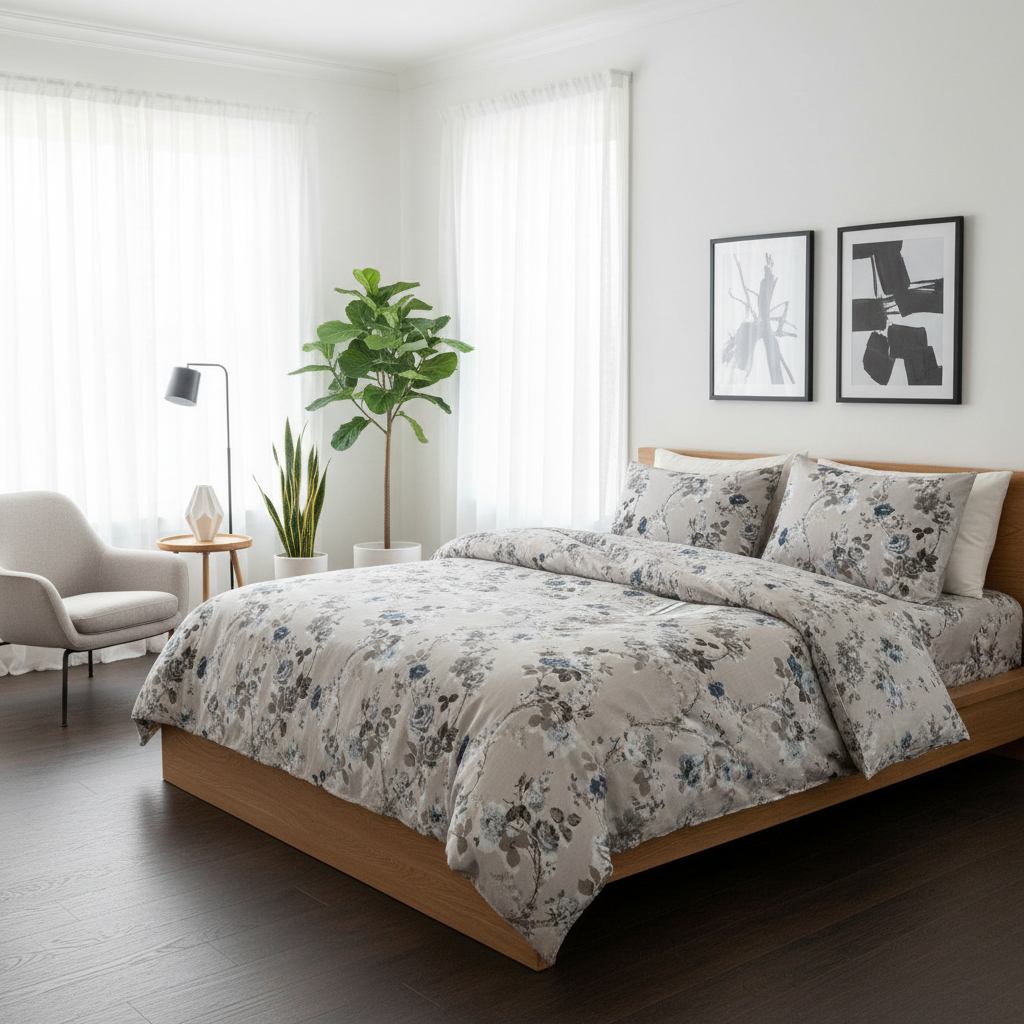 Queen size 6 - piece duvet cover set with blue roses. - BusDeals