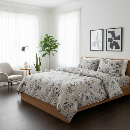 Queen size 6 - piece duvet cover set with blue roses. - BusDeals