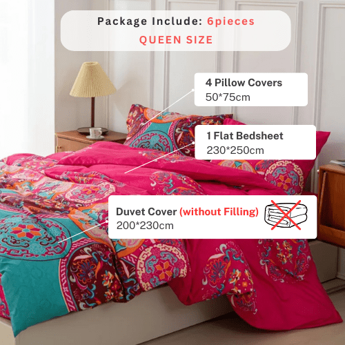 Queen size 6 piece duvet cover set with mandala design. - BusDeals