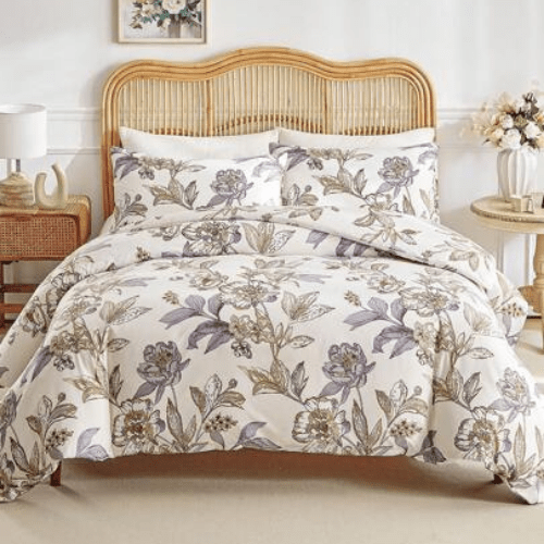 Queen size 6 - piece floral damask duvet cover set. - BusDeals