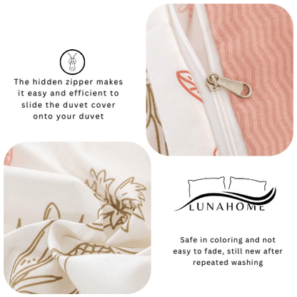 Queen size 6 - piece peach bedding set featuring a botanical floral design duvet cover. - BusDeals