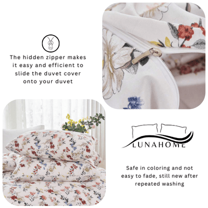 Queen size 6 - piece trendy red floral duvet cover set, white color. - BusDeals