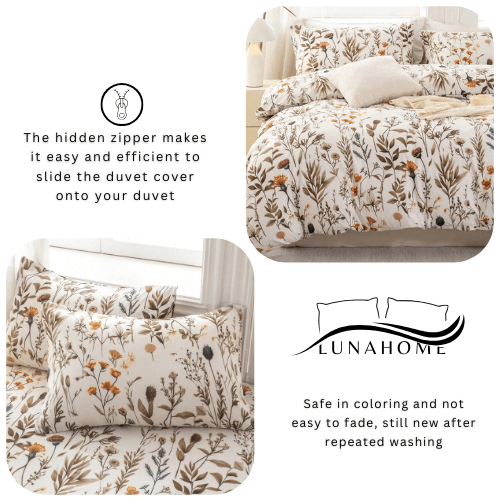 Queen size 6 pieces bedding set, featuring a beautiful orange and brown floral design. - BusDeals