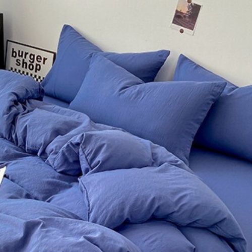 Queen size 6 Pieces bedding Set, Washable Cotton Blue Color. - BusDeals